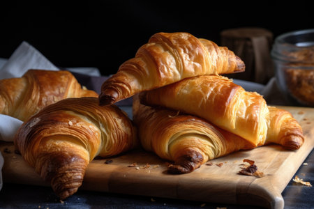 homemade croissants with delicate and flaky layers filled with sweet or savory fillings, created with generative aiの素材