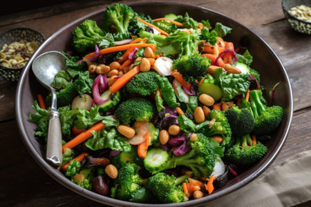 immunity-boosting salad with vegetables, nuts, and herbs, created with generative aiの素材
