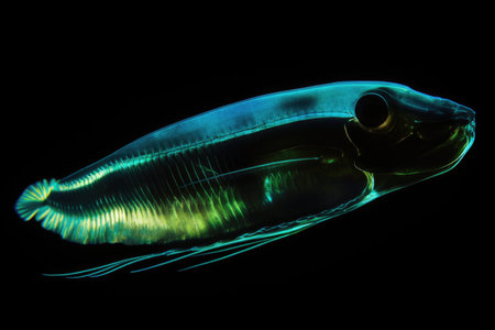 deep-sea creature bioluminescent scales reflect the light from above, created with generative aiの素材