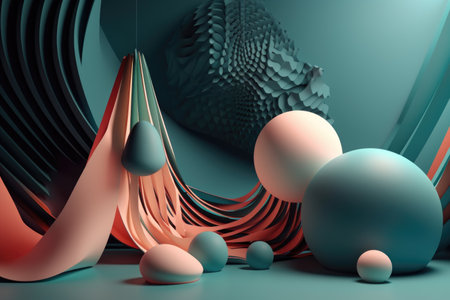 abstract wave of 3d geometric shapes and patterns, created with generative aiの素材
