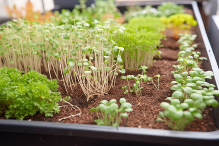 microgarden, with close-up of soil and seeds, created with generative aiの素材