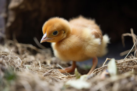 baby chick pecking at food in nest, created with generative aiの素材