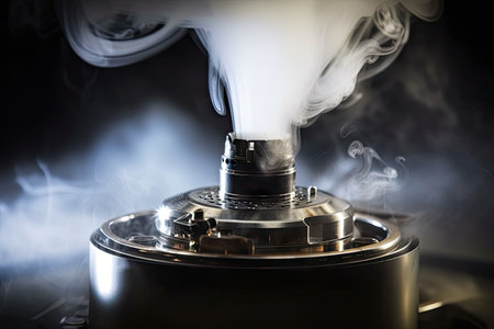 close-up of a vaporizer, with smoke and steam rising from the device, created with generative aiの素材
