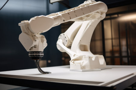 3d printing and additive manufacturing robot, with its arm moving in precise motions as it creates new 3d printed object, created with generative aiの素材