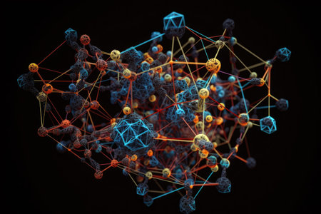 an intricate molecular structure, with each component interacting with the others, created with generative aiの素材