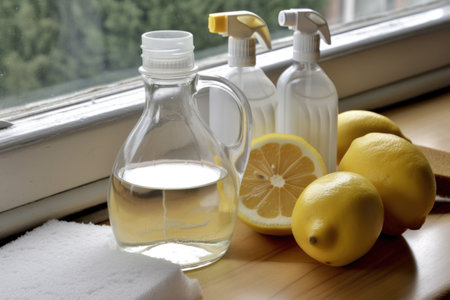 homemade window cleaner, with vinegar and water for streak-free shine, created with generative aiの素材