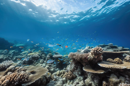 coral reef with schools of fish, underwater views, created with generative aiの素材
