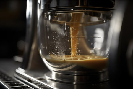 close-up of commercial mixer blade, mixing ingredients for smoothie or shake, created with generative aiの素材