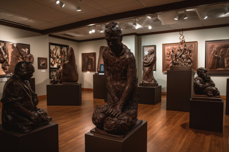 chocolate art gallery, with sculptures from master chocolate artists on display, created with generative aiの素材
