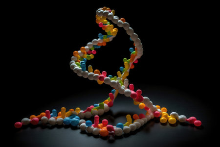 dna double helix, with complementary base pairs and sugar molecule, created with generative aiの素材