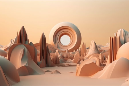 abstract 3d landscape with geometric shapes and structures providing the backdrop, created with generative aiの素材