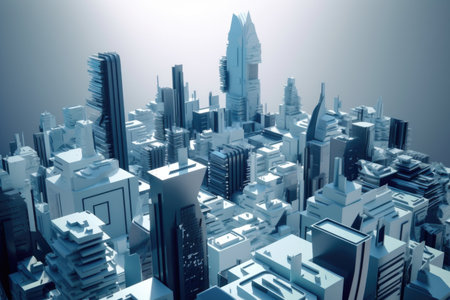 3d model of a futuristic city, with buildings and structures made of sleek and geometric shapes, created with generative aiの素材