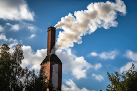 smoke billowing from the top of a chimney, rising into the sky, created with generative aiの素材
