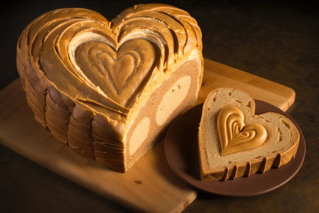 heart-shaped loaf, sliced and topped with creamy peanut butter, created with generative aiの素材