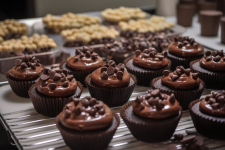 chocoholic baking chocolate cupcakes for friends birthday party, created with generative aiの素材
