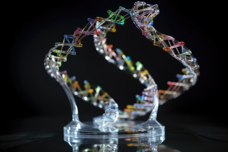 dna double helix, with close-up view on the base pairs, created with generative aiの素材