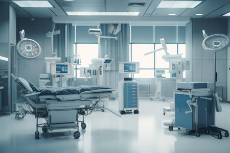 healthcare facility, with a robotic surgical system performing delicate, created with generative aiの素材