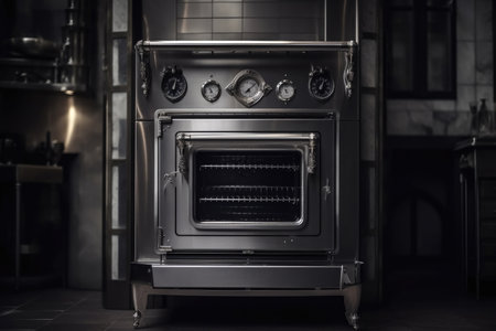 classic commercial oven with vintage design element, surrounded by modern steel frame, created with generative aiの素材