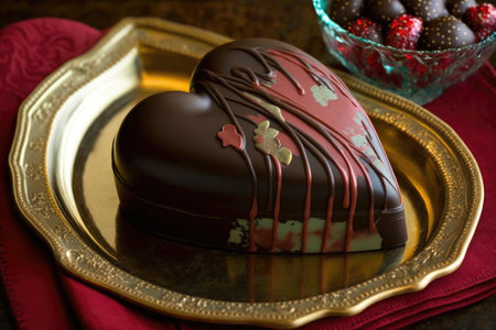 heart-shaped cake topped with a decadent mix of chocolate and raspberry ganache, created with generative aiの素材