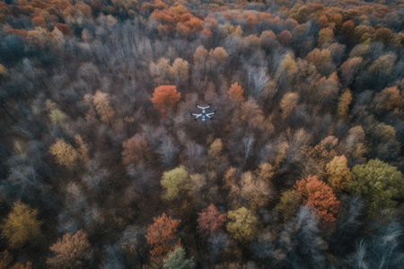 shot of a drone flying above trees, created with generative aiの素材