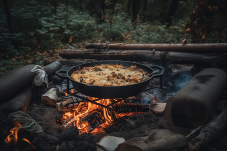 campfire cookbook with recipes for delicious meals that can be made over the fire, created with generative aiの素材