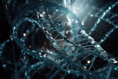 dna molecule, twisted and tangled into complicated structure, created with generative aiの素材