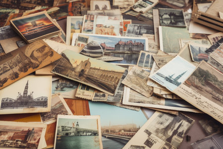 a collage of vintage travel postcards, each with its own story to tell, created with generative aiの素材