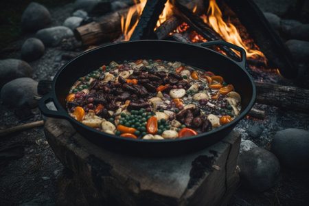 campfire cookbook with recipes for delicious meals that can be made over the fire, created with generative aiの素材