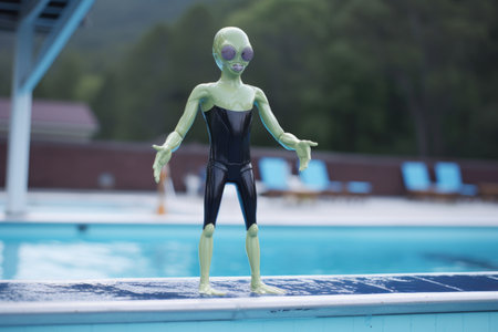 alien family, enjoying day at the beach, with children playing in the surf, created with generative aiの素材