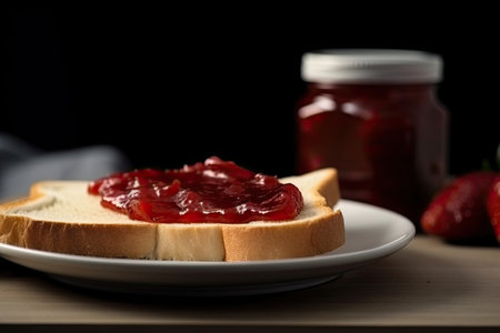 a slice of toast, spread with strawberry jam, created with generative aiの素材
