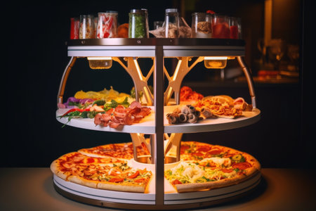 pizza carousel, with different varieties and toppings on each slice, created with generative aiの素材