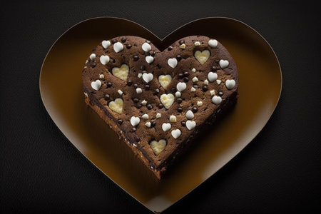 heart-shaped brownie with white and dark chocolate chips, created with generative aiの素材