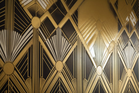close-up of wallpaper pattern, with metallic accents and geometric shapes, created with generative aiの素材