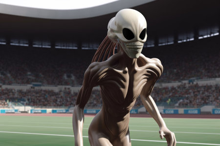 alien athletes competing in futuristic, high-tech sporting events, created with generative aiの素材
