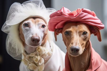 feline and canine models showcasing avant-garde fashions at high-profile runway show, created with generative aiの素材