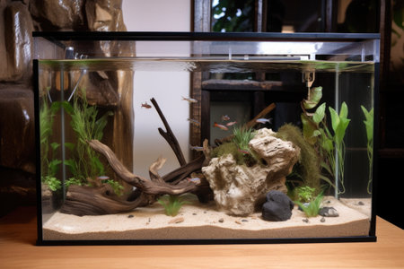 exotic pet habitat with crystal clear water and exotic fish, created with generative aiの素材