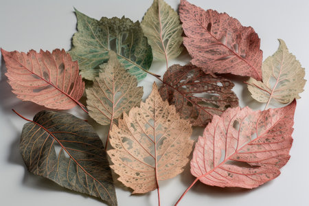 bundle of leaves, each with unique and intricate patterns, created with generative aiの素材