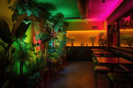 bumpin club, with neon plants providing a pop of color and energy, created with generative aiの素材