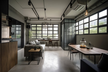 industrial-inspired home, with sleek and modern furnishings, for minimalistic look, created with generative aiの素材