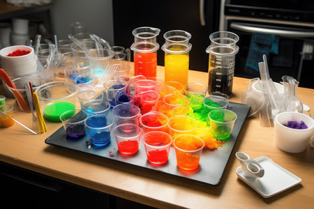 science experiment, with ingredients and tools clearly visible, created with generative aiの素材
