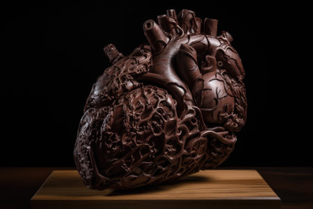 chocolate sculpture of human heart, with each shape and detail carefully crafted, created with generative aiの素材
