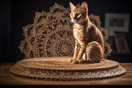 cat sitting in lotus position, creating intricate and delicate work of art, created with generative aiの素材