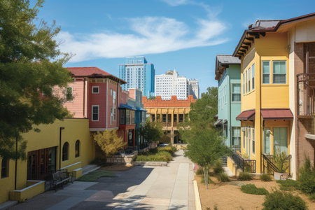 diverse and vibrant communities, with homes and businesses located in the heart of downtown, created with generative aiの素材