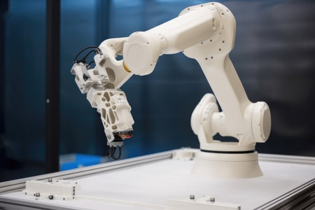 3d printing and additive manufacturing robot, with its arms moving and building new object, created with generative aiの素材