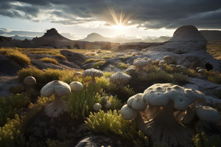 alien life form, surrounded by its natural habitat, in stunning landscape, created with generative aiの素材