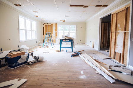 a room filled with different home improvement projects, each in various stages of completion, created with generative aiの素材