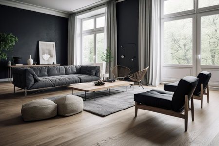 minimalist room with sleek furniture and stylish decor, created with generative aiの素材