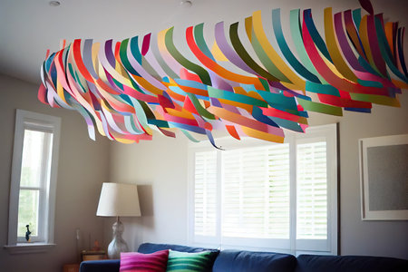 paper streamer hanging from the ceiling, adding a festive touch to any room, created with generative aiの素材