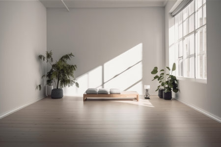 a minimalist room, devoid of clutter and distraction, with minimalistic design elements, created with generative aiの素材