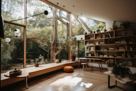 nature-filled home, with books and natural materials for learning, created with generative aiの素材